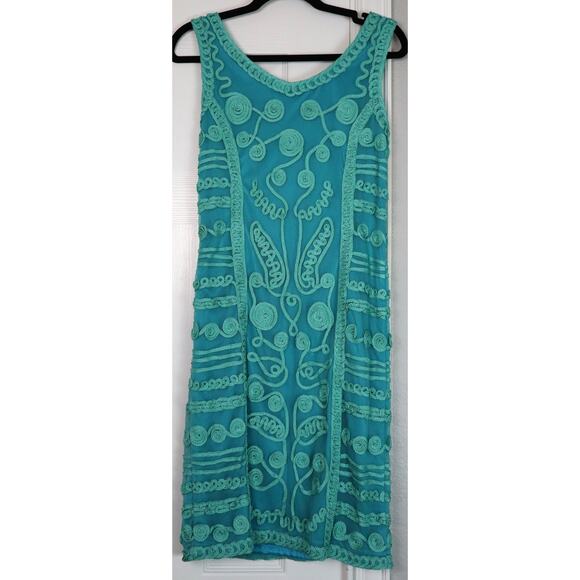 T&W Designs Blue and Green Embroidered Floral Mini Dress Short Cocktail Small - Picture 6 of 10